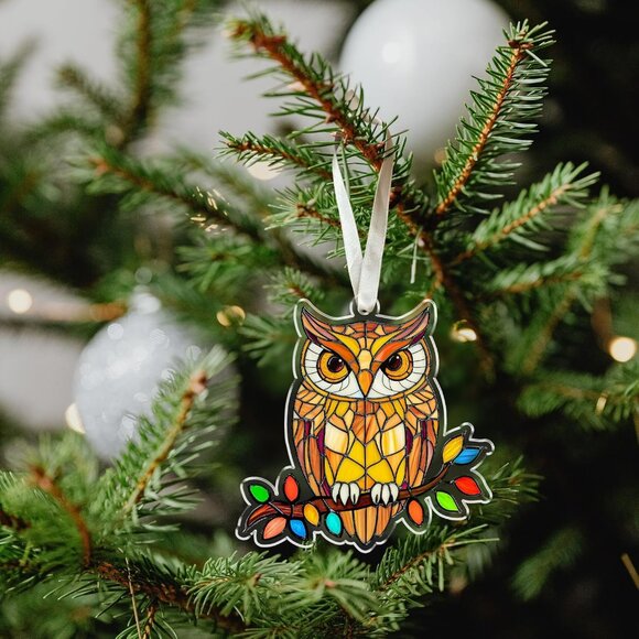 Owl Christmas Ornament Acrylic Multicolor New In Box - Picture 2 of 5